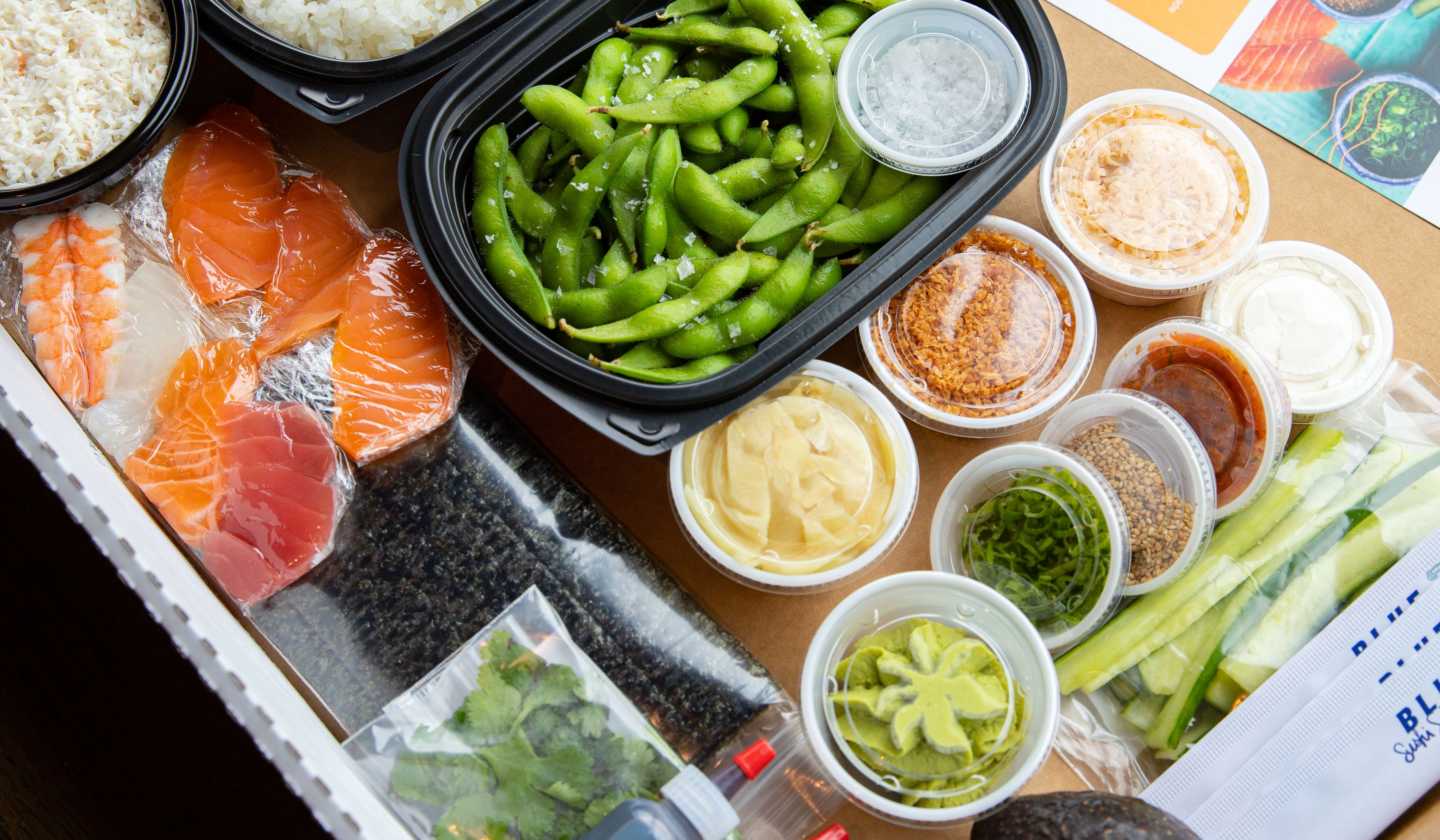 A build your own sushi box with different items.