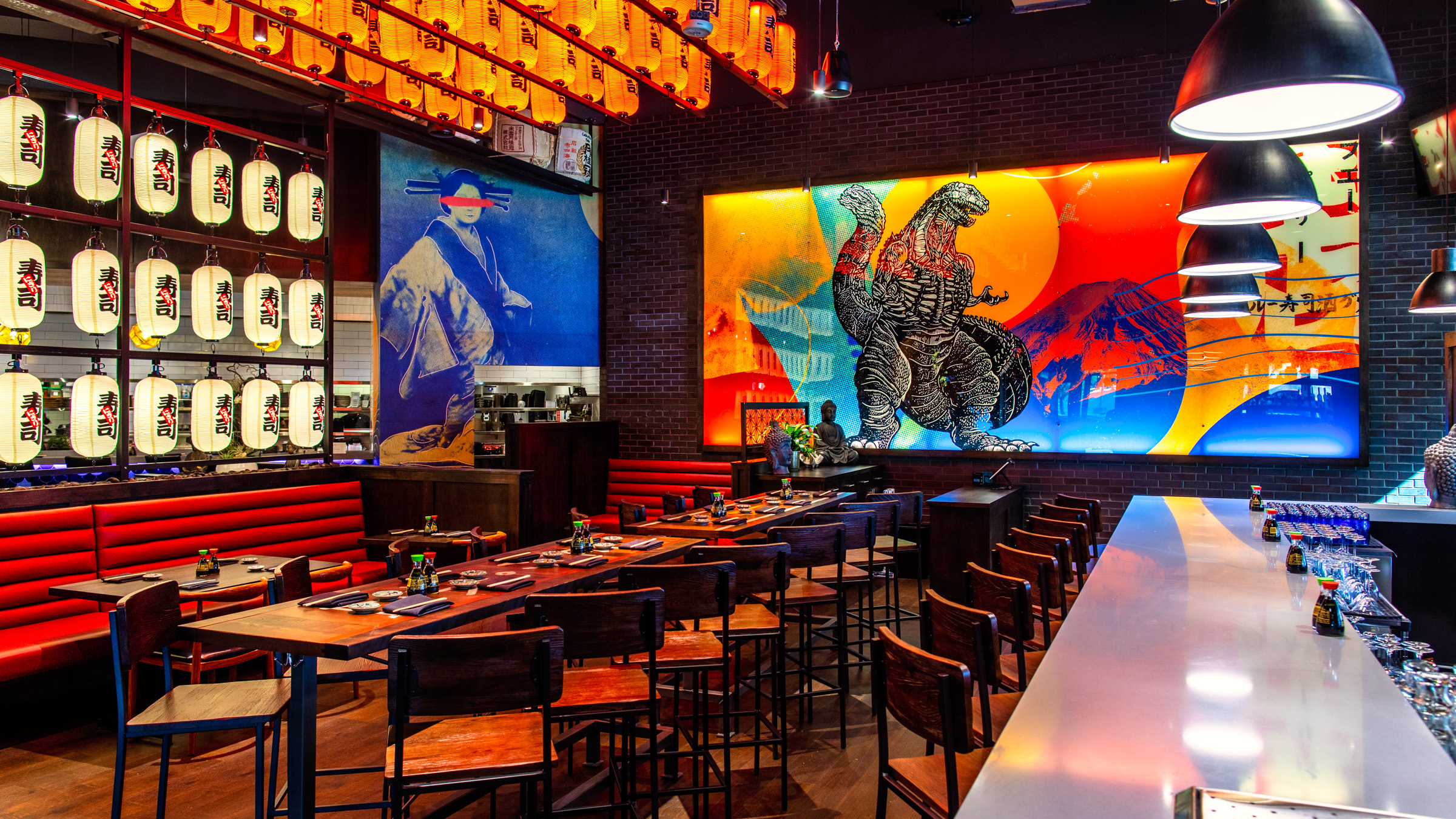 Inside of Blue Sushi Sake Grill located at the Domain.