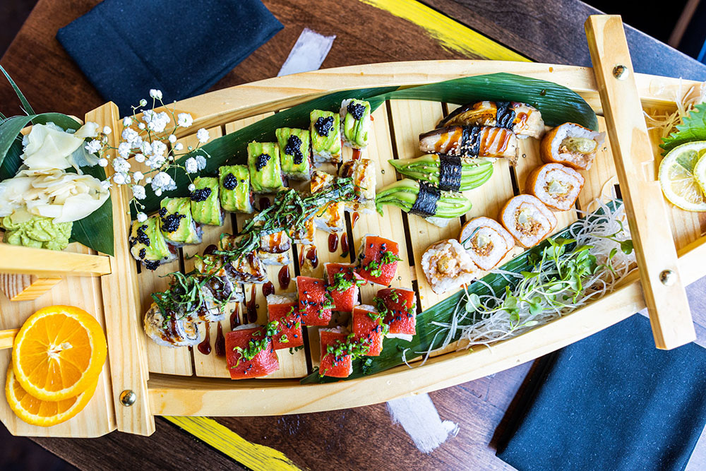 boat of vegan sushi